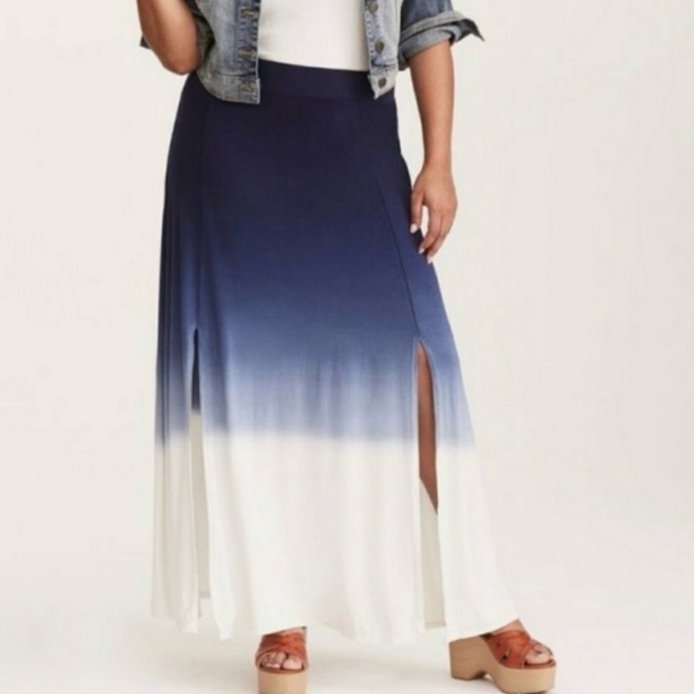 Torrid Navy to White Dip Dye Slit Jersey Maxi Skirt